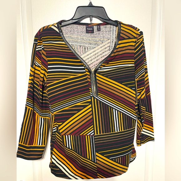 Beautiful RAFAELLA brand blouse size Medium with leather accent neckline - Picture 1 of 3